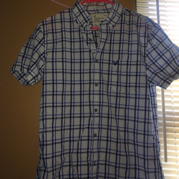 Blue and white American eagle button up
