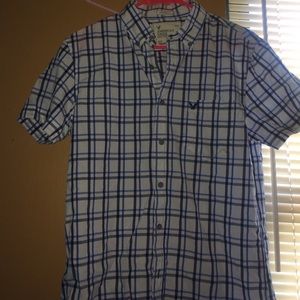 Blue and white American eagle button up