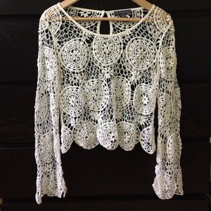 Kendall & Kylie Crochet Long Sleeve Crop Top