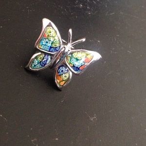 Floral print butterfly ring