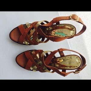 BCBGirls Cognac and gold strap heels...