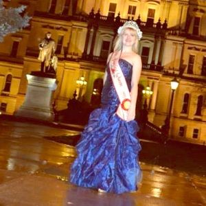 Beaded Ruffle Navy Mermaid Prom Dress