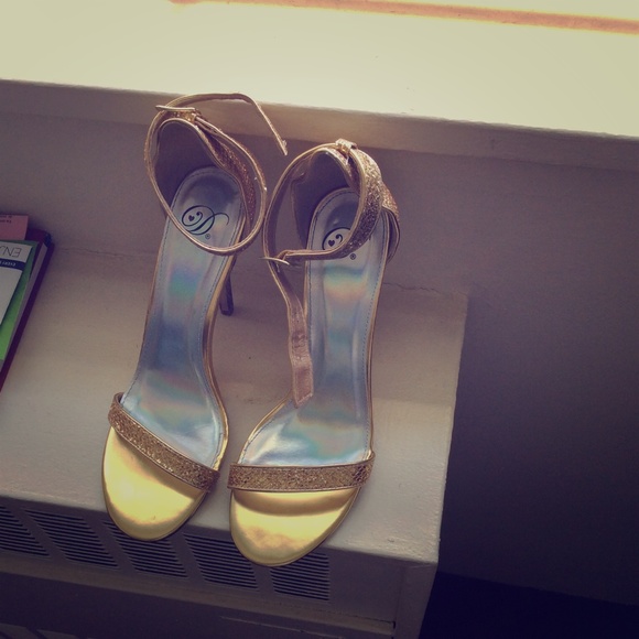 Gold high heeled sandals