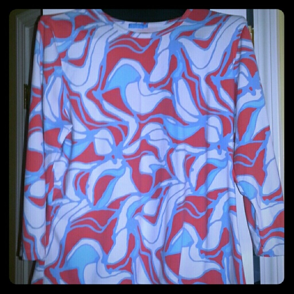 J. McLaughlin Blue & Coral Print Top