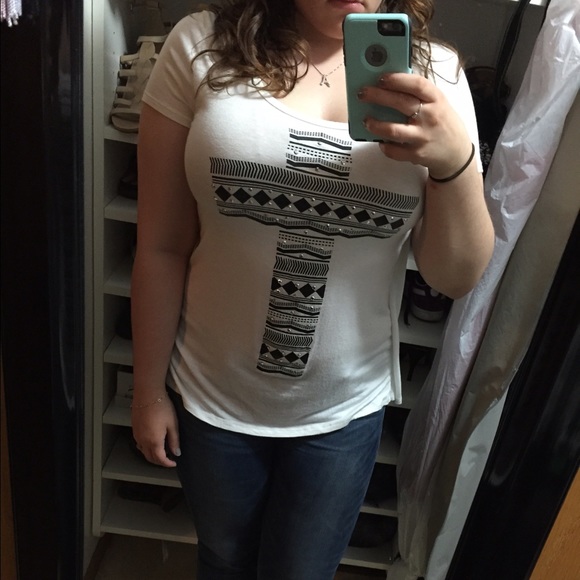 White Tee with Black Aztec Cross