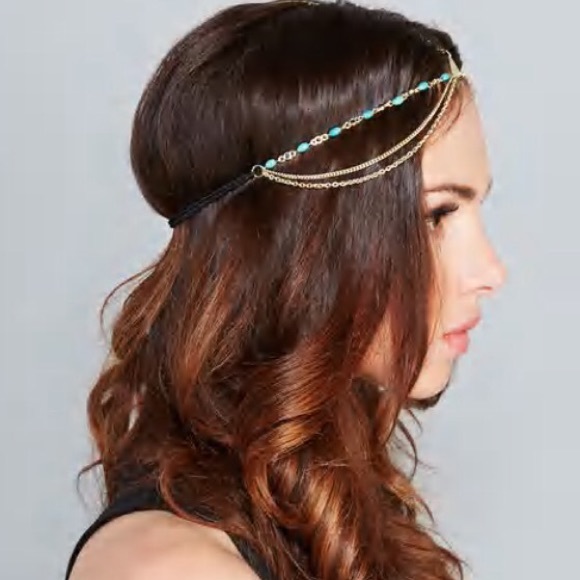 NWT boho beaded faux gold head chain - Picture 2 of 4