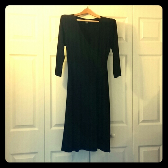 Black Spandex Faux Wrap Dress