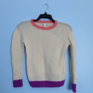 Cream Colored Sweater with Pink & Purple Accents