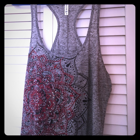 Grey with red and rhinestone razor back tank