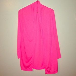 Hot pink cardigan.