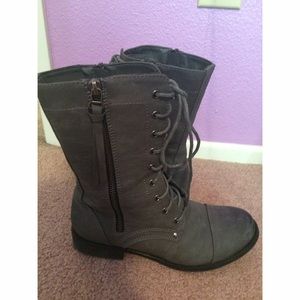 gray zip up boots