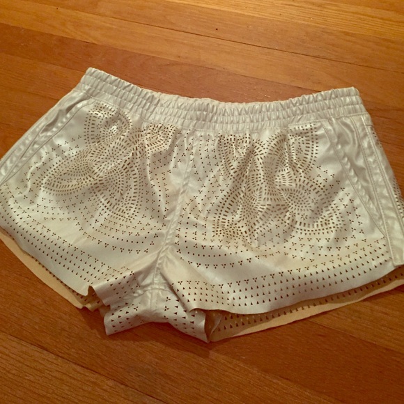 Laser cut design leather shorts