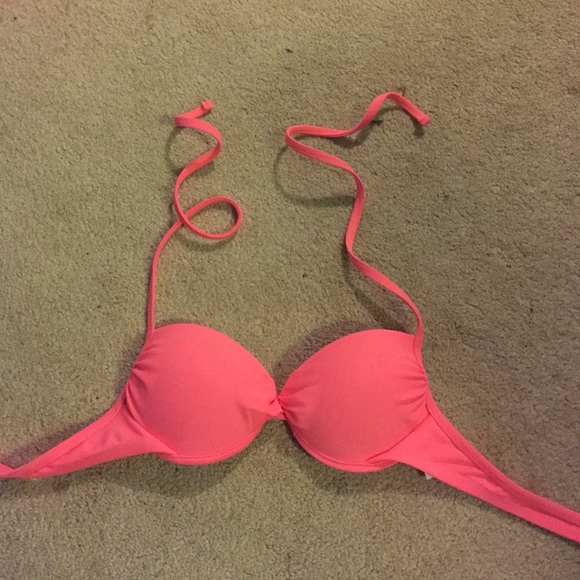 coral halter push-up bikini top