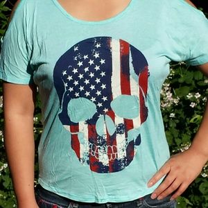 Turquoise color skull t-shirts 4th of july