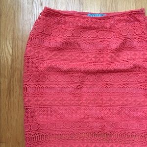 Coral lace pencil skirt