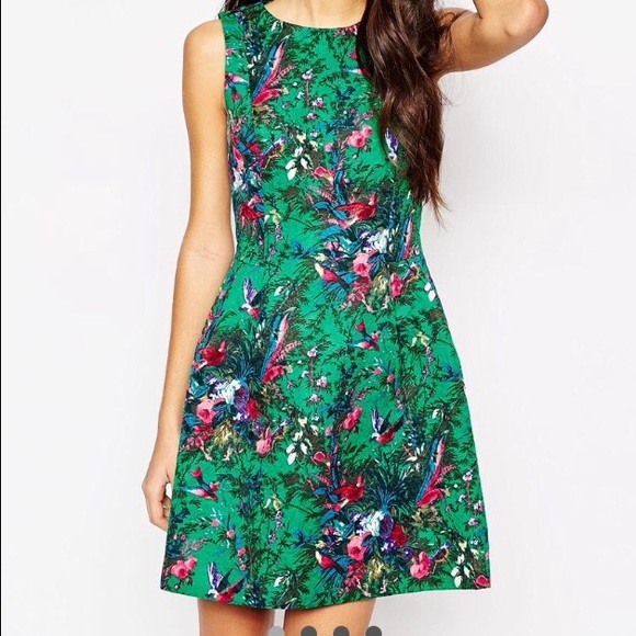 Green ASOS birds of paradise dress sz 12
