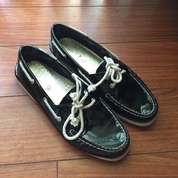 Black patent leather Sperrys