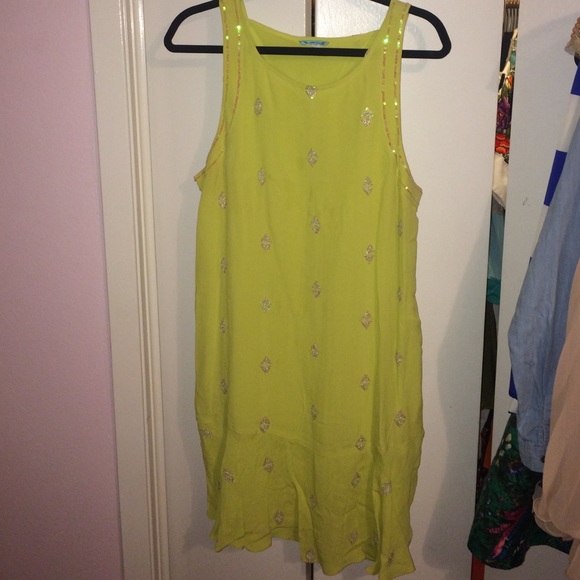 Lime green embellished Anthropologie dress sz 10