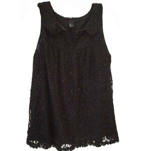 H&M embellished beading black top Peter Pan collar