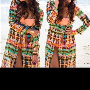 NWT tie dye long maxi swim cover up M
