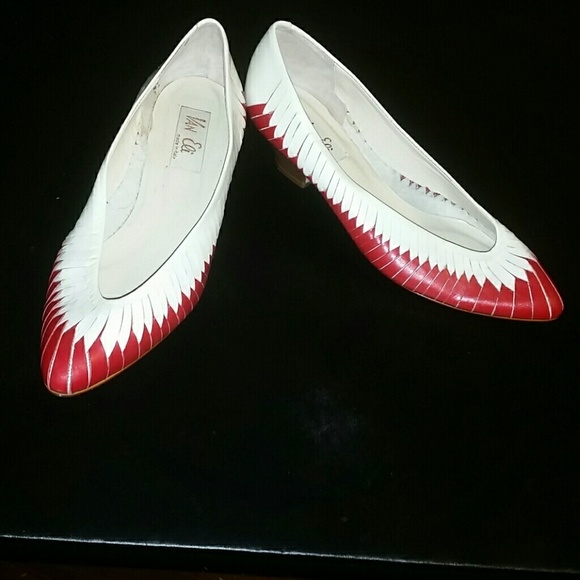Red and white pumps