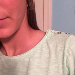 Gap aqua t-shirt with gold buttons on shoulder