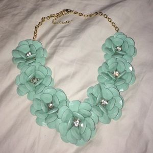 Chunky mint flower statement necklace  rhinestones