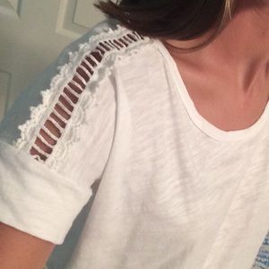 Loft white top with lace cutout details