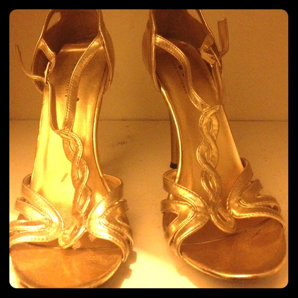 Gold t-strap sandals