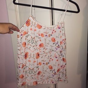 White top with embroidered flowers- large