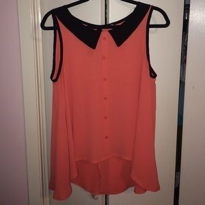 Coral and black hi low sleeveless blouse Large