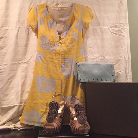 Tulle yellow and bluish grey floral dress