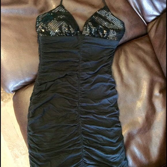 Sexy black fitted halter with sequence