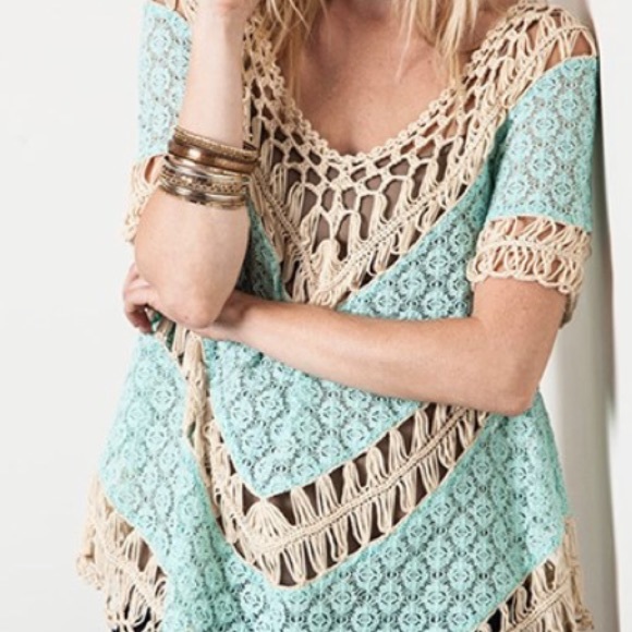 Boho Mint Crochet Lace Top - Picture 2 of 4