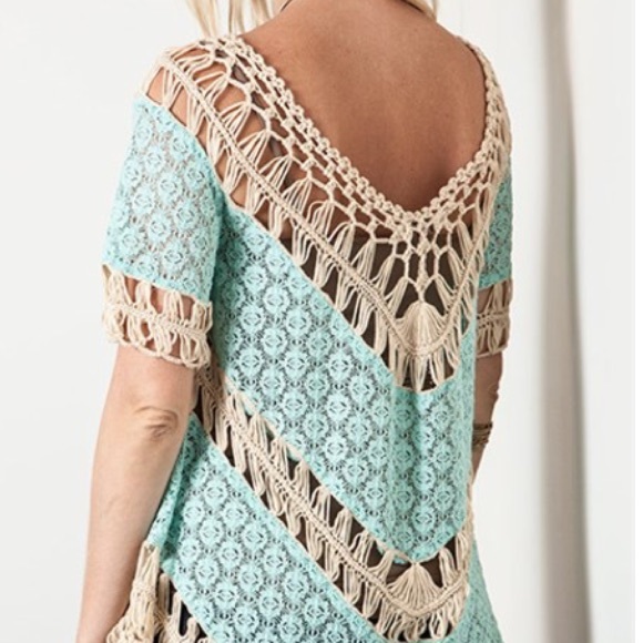 Boho Mint Crochet Lace Top - Picture 4 of 4