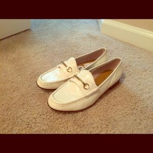 White patent loafers
