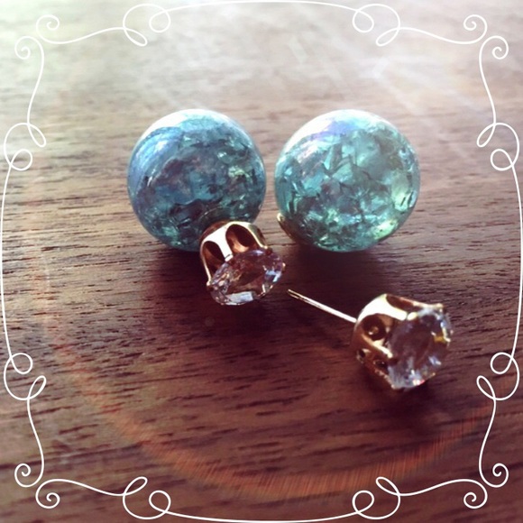 Double Sided Turquoise Cracked Earrings