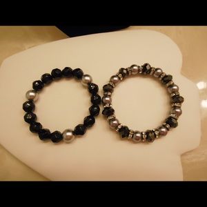2 Gray & Black stretch bracelets