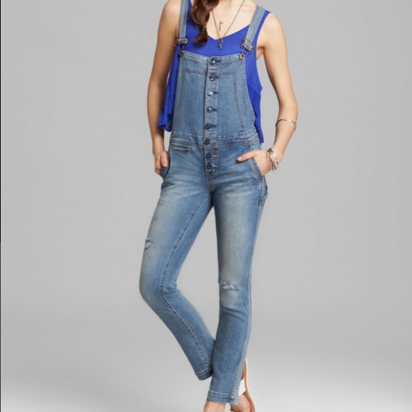 Free People Blue Overalls - Button Front