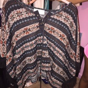 Aztec fringe sweater poncho