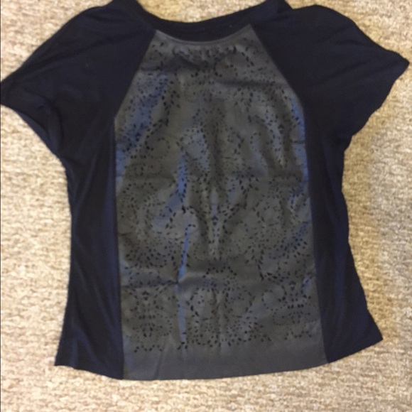 Black t shirt with leather design