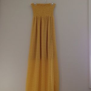 Yellow strapless maxi dress