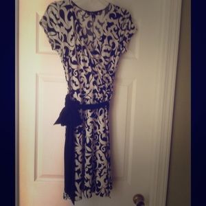 AGB Black/White Pattern Faux Wrap Dress
