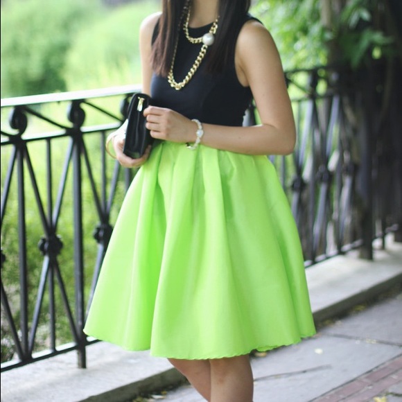 Skirts - FINAL MARKDOWN: Neon Green Flared Skirt Skirts - FINAL MARKDOWN: Neon Green Flared Skirt