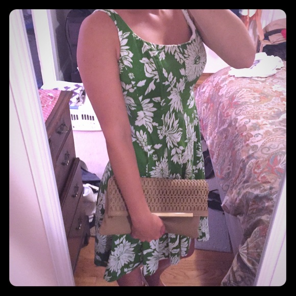 Green and white floral print dress
