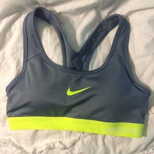 Padded Grey/Neon Yellow Nike Pro Sports Bra