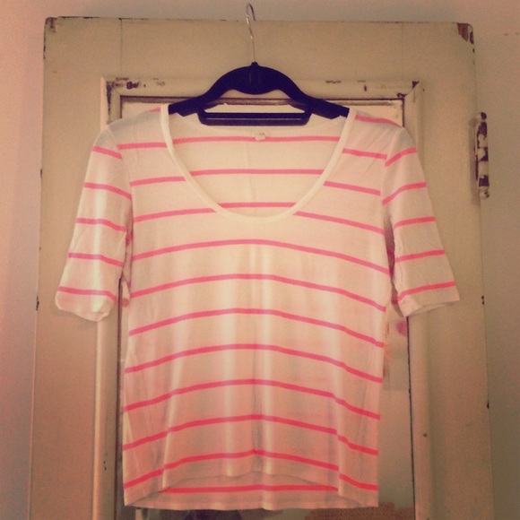 J Crew 1/2 sleeve pink striped shirt