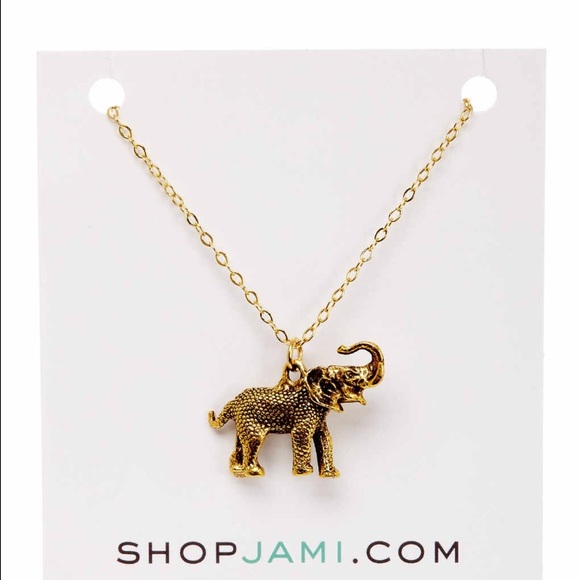 24K gold plated long elephant charm necklace 29"