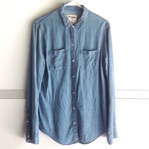 SOLD Abercrombie&Fitch Sequin/Shine Denim Top - Picture 2 of 4
