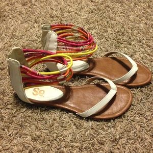 So Pink Yellow Orange White Zip Strappy Sandals